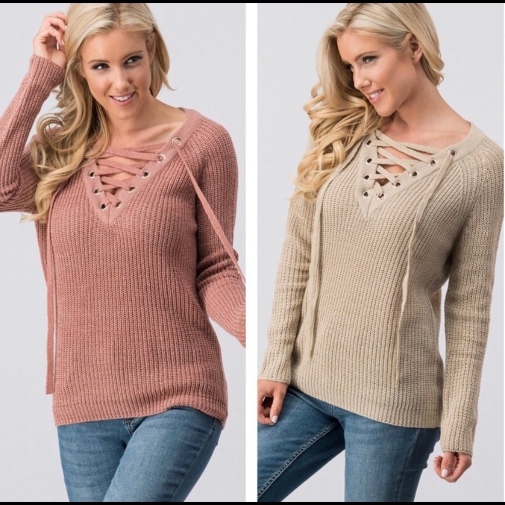 Last one!! Cozy lace up sweater